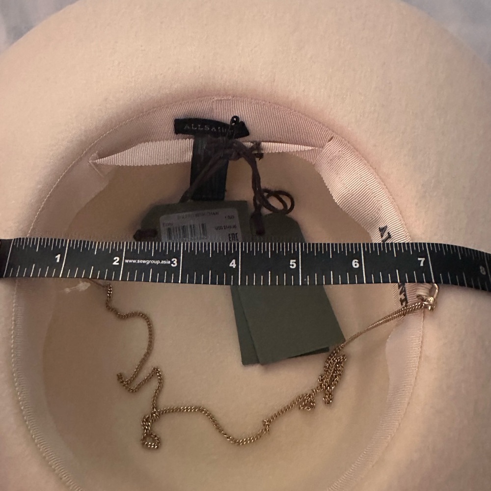 All Saints Cream Felt Hat with Gold Chain - Picture 7 of 8